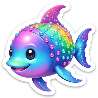 Kawaii pastel neon rainbow bedazzled sea creature sticker