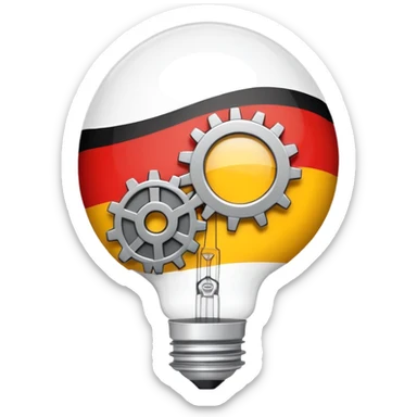 single emoji symbolizing German modernization in the 1970s with gears, lightbulb, and a small German flag, minimal details sticker