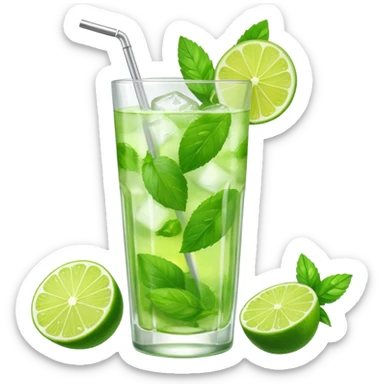 Mojito – tall glass with lime, mint leaves, and ice sticker