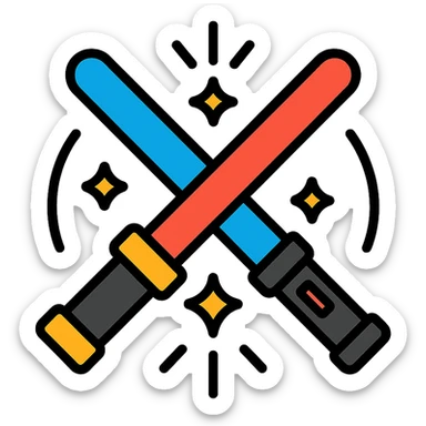 two lightsabers (one blue, one red) striking together, with stylized sparks and curved motion lines sticker