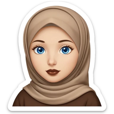 Turkish beautiful finish Konya girl blue eyes with brown beige hijab islamic dress and had on her hand brown color lipstick sticker