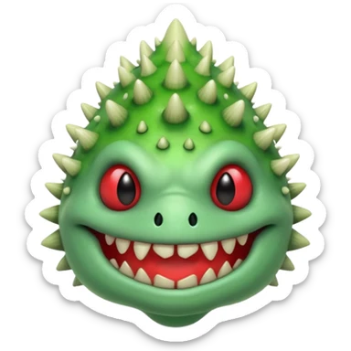 poisonous mushroom monster portrait, head and shoulders only, toxic green glow, scary grin, spiky mushroom head, 3D cartoon, mobile game icon style, clean background, no text, no watermark

 sticker