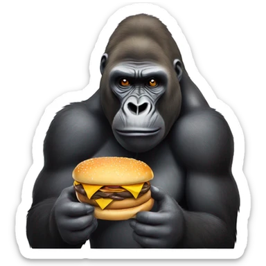 Silverback gorilla eating a hamburger sticker