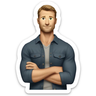 A Glen Powell showcasing his strong build and natural details sticker