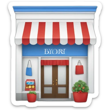 store in the color scheme white blue red sticker