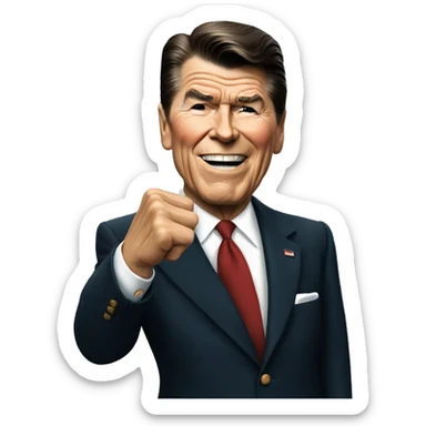 Ronald Reagan shows his fist sticker
