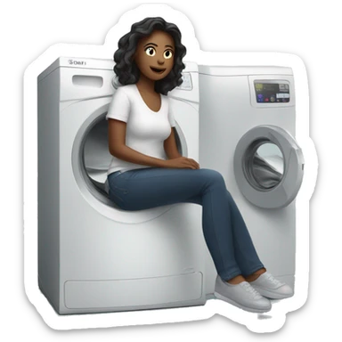 Woman sitting on top of a washing machine sticker