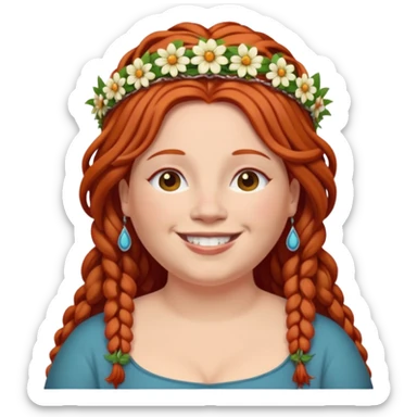 fat redhead woman with dreadlocked hair and floral tiara sticker