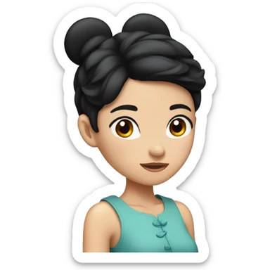 korean girl short black hair sharp jawline, wearing mickey ears sticker