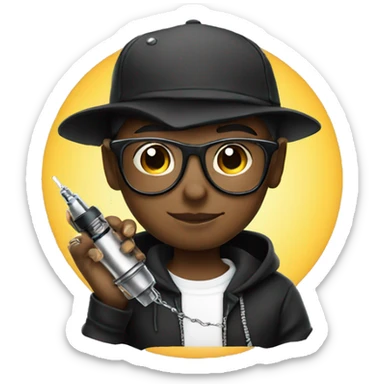 black cap, hoodie, and glasses boy  holding tattoo machine sticker