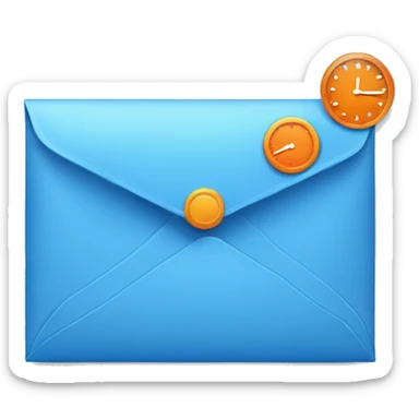 blue envelope with simple orenge clock face in the left corner sticker
