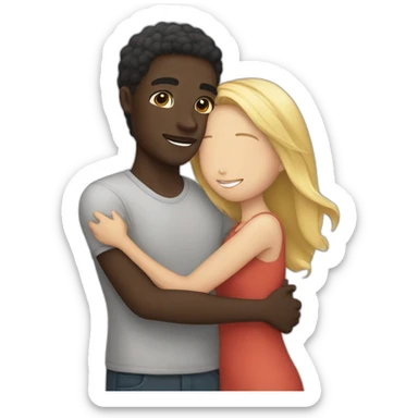 Girl with light skin hugging guy with dark skin  sticker