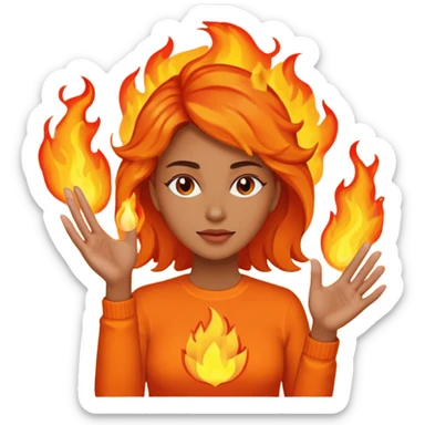 woman with her hand on fire sticker
