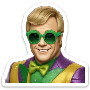 elton john wearing green multi-color oversized sunglasses with scalloped edges for mardi gras sticker