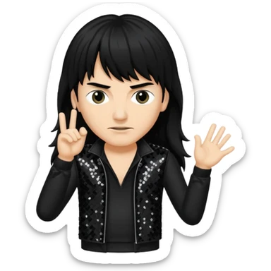 Joey Belladonna with long jet black hair, black sequin outfit  sticker