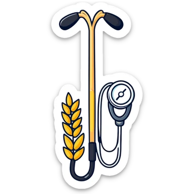 wheat stalk and medical stethoscope fused together as a cartoonish sticker sticker