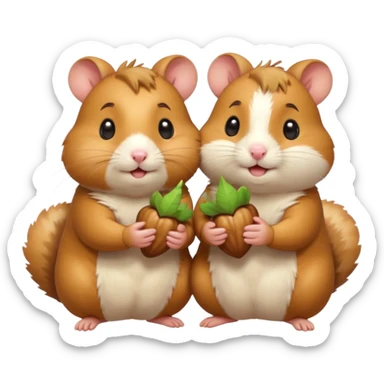 cartoon-style hamster sharing acorns with other cartoon-style hamsters sticker