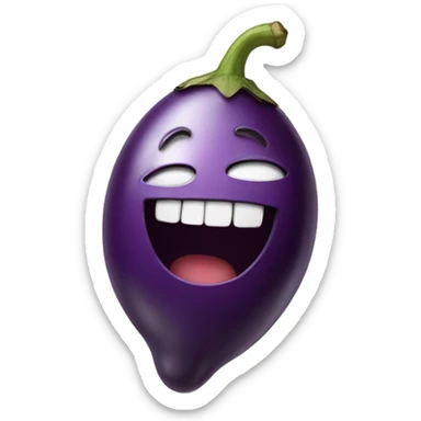 laughing smiley face holding an eggplant sticker
