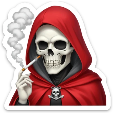 grim reaper in red cape smoking weed with loads of smoke in the air sticker