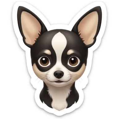 A black and white chihuahua emoji please with a thin white line on the center of head nose pointy sticker