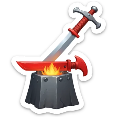 red-hot sword being forged on anvil with hammer sticker