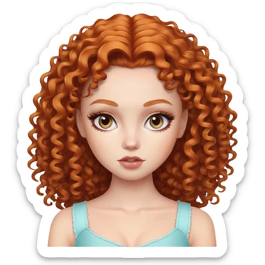 ginger curly hair, pretty eyes, pale skin, pretty makeup, pretty bratz baddie sticker
