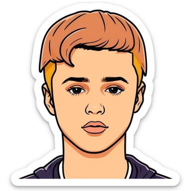 2025 Justin bieber,  canadian celebrity, singer & musician , hyperrealistic, mirco-detailed, colorful and real life colors, still life, portrait sticker design
 Must be 8k hd, 8000x8000px resolution. Must use very thin transparent smooth lines sticker