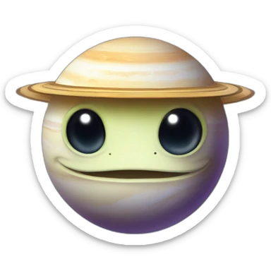planet Saturn with a cartoon smirking lizard face sticker