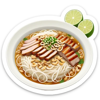 A bowl of Vietnamese Bún Thịt Nướng - rice vermicelli noodles with grilled pork, herbs, bean sprouts, and fish sauce sticker