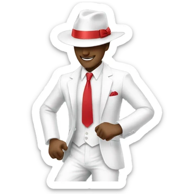 Man dancing samba wearing a panama hat and white suit with a red tie sticker