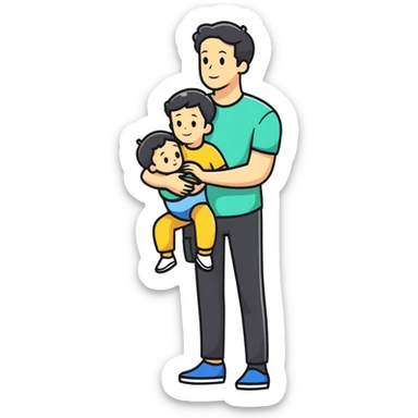 White man holding a child, parent and child sticker