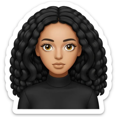 Solange with black long hair, black outfit sticker