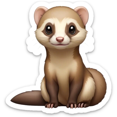 Cinematic Noble sable ferret Portrait Emoji, Poised and dignified, with a sleek, elongated body and a distinct sable ferret head featuring a pointed snout, small, rounded ears, and intelligent, beady eyes, covered in soft, sleek fur with natural brown and cream hues, Simplified yet sharp and sophisticated features, highly detailed, glowing with a warm, natural glow, high shine, exuding an air of quiet confidence, focused and watchful, soft glowing outline, capturing the essence of a clever and majestic sable ferret that feels as though it could leap from the screen with effortless grace! sticker