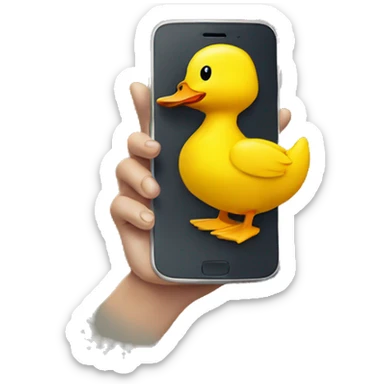 A yellow duck with a cellphone sticker