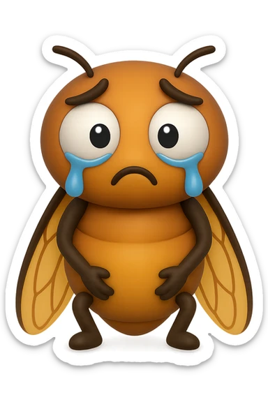 EMOJI STILE IPHONE 3D DI una cicala triste che si tocca le cosce e piange perché non le piace il suo fisico, posa frontale, fagli gli occhi bianchi , non solo la pupilla sticker