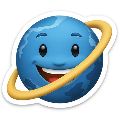 Add a ring around the happy planet with a big smile emoji style, no background. Keep the emoji style look and feel. sticker