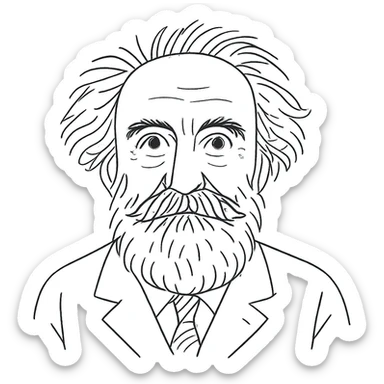 a hand drawn black outline portrait of philosopher Gaston Bachelard with similar-sized eyes based a famous portrait of him sticker