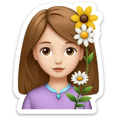Ein braunhaariges Mädchen (glatte Haare ) mit einen Blume hinter dem ohr lange haare zur Seite kuckend Blume hinter dem rechten Ohr so das man es sieht zur Seite schauen soll das Mädchen  sticker