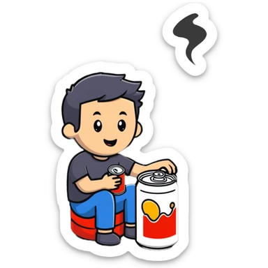 man sitting on a can, can bursting sticker