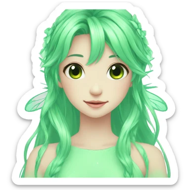 Gorgeous Beautiful Fairy-Anime-Green-Pastel-Girl with pretty hair aesthetic sticker