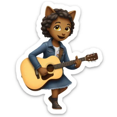girl cat dancing and playing acoustic guitar sticker
