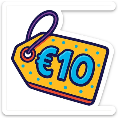 price tag with €10, playful and colorful look sticker
