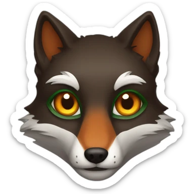 a small dark brown fox with orange eyes with a dark green hood sticker