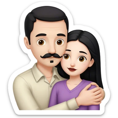 Couple, Tall pale man with brown mustache and goatee, hugging small pale woman long with black hair sticker