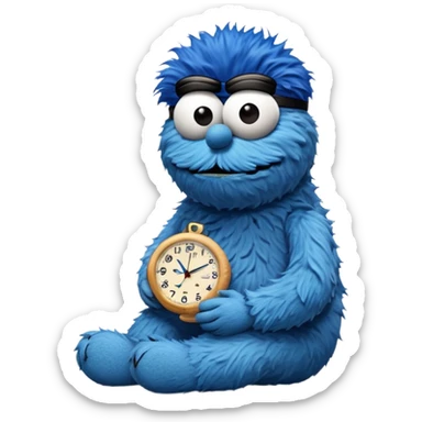 Cookie Monster is looking on his wristwatch impatiently, waiting to eat cookies sticker