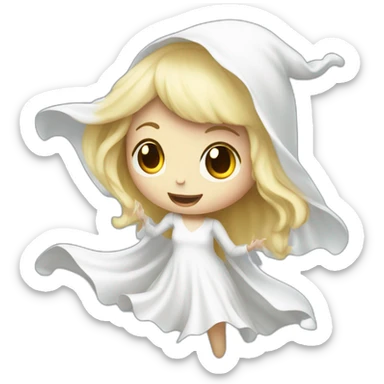 a blondie girl dressed as a ghost moving up the floor going to a party sticker