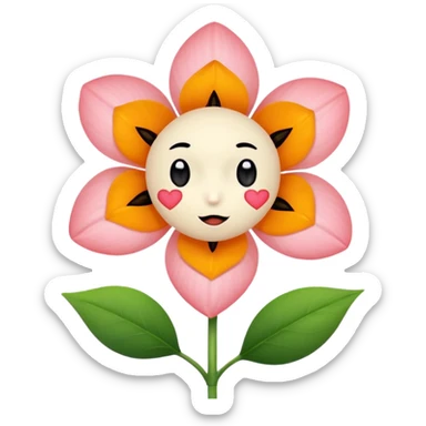 Green stem, white bud with black cartoony face: ;p. And six heart shaped yellowish orange petals sticker