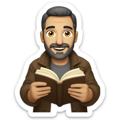 Armenian men reading interesting book and looking at camera and smiling  sticker