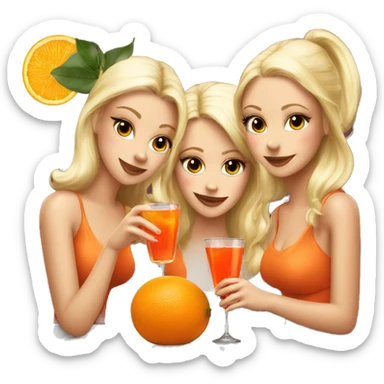 Three beautiful blond girls drinking aperol sitting on oranges sticker