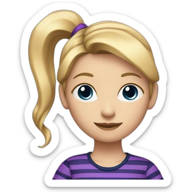 girl with one blonde ponytail and a purple and white striped shirt and a dark blue flair pants sticker